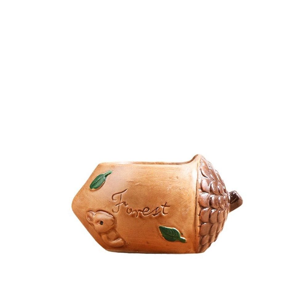Vaso de flores em forma de bolota de cerâmica com lindo padrão de animais da floresta