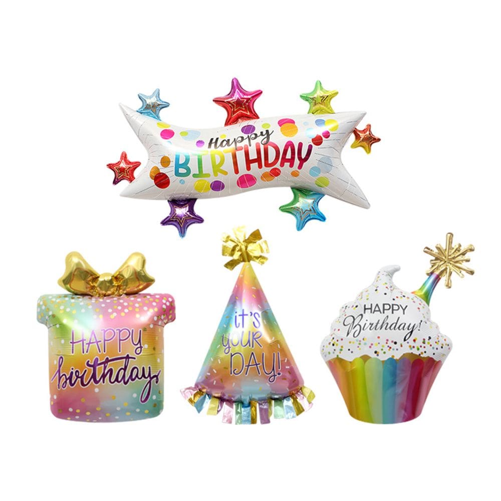 Conjunto de balões Rainbow Birthday Foil, 4 peças para decoração de festas