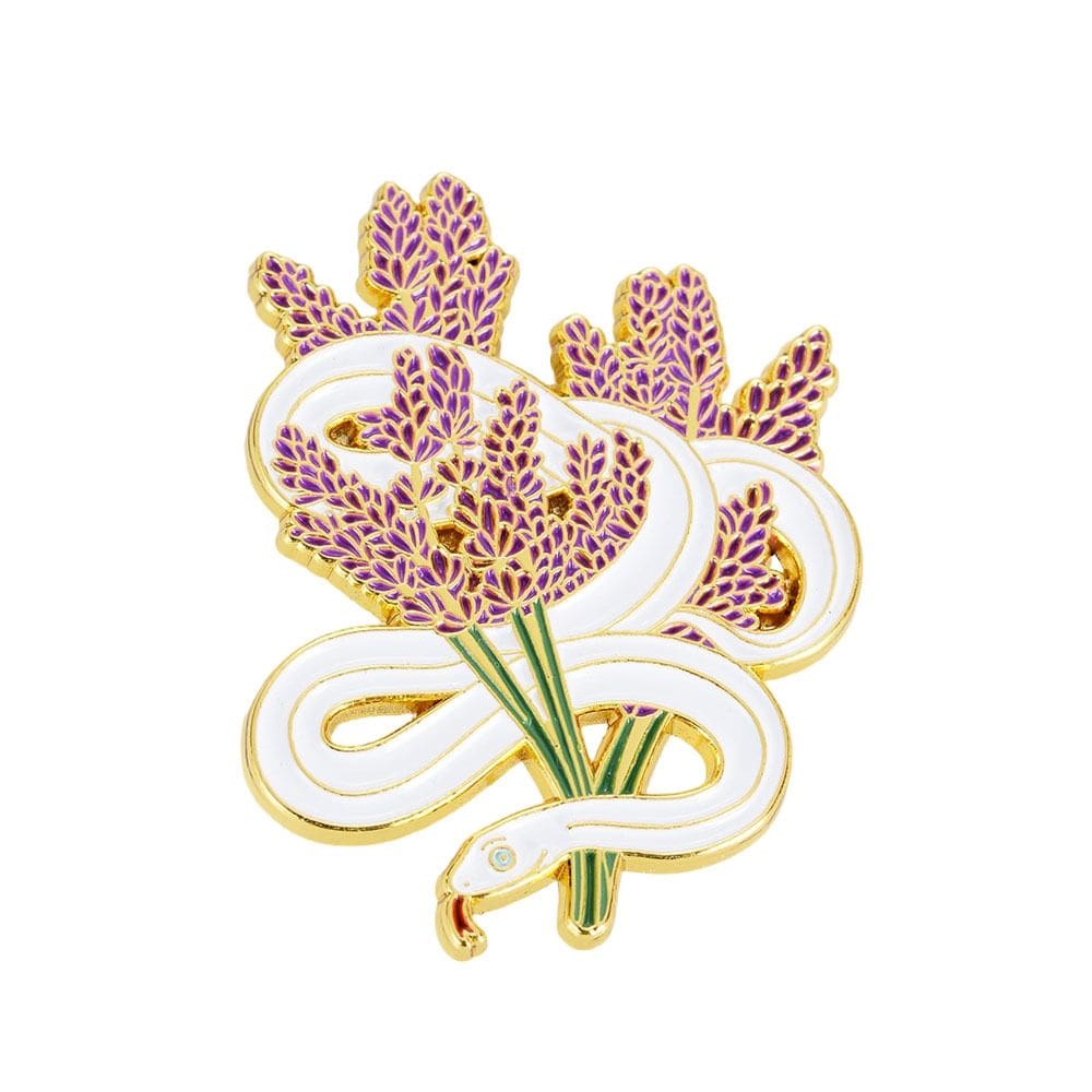 Broche Pin Lavender Snake com design floral roxo