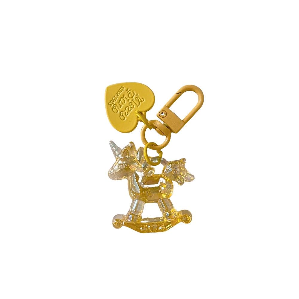Chaveiro Acrílico Unicórnio Rocking Horse com coração transparente