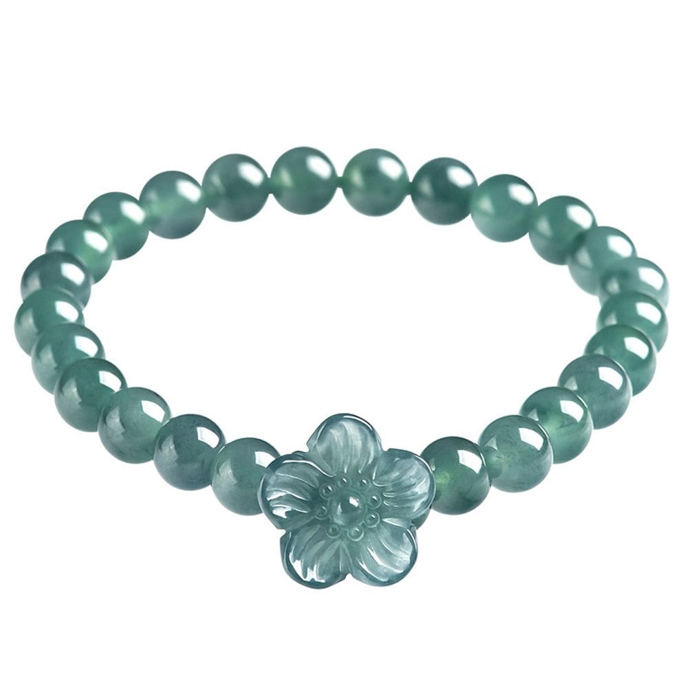 Pulseira natural de jadeíte azul aquática de grau A em flor de pêssego