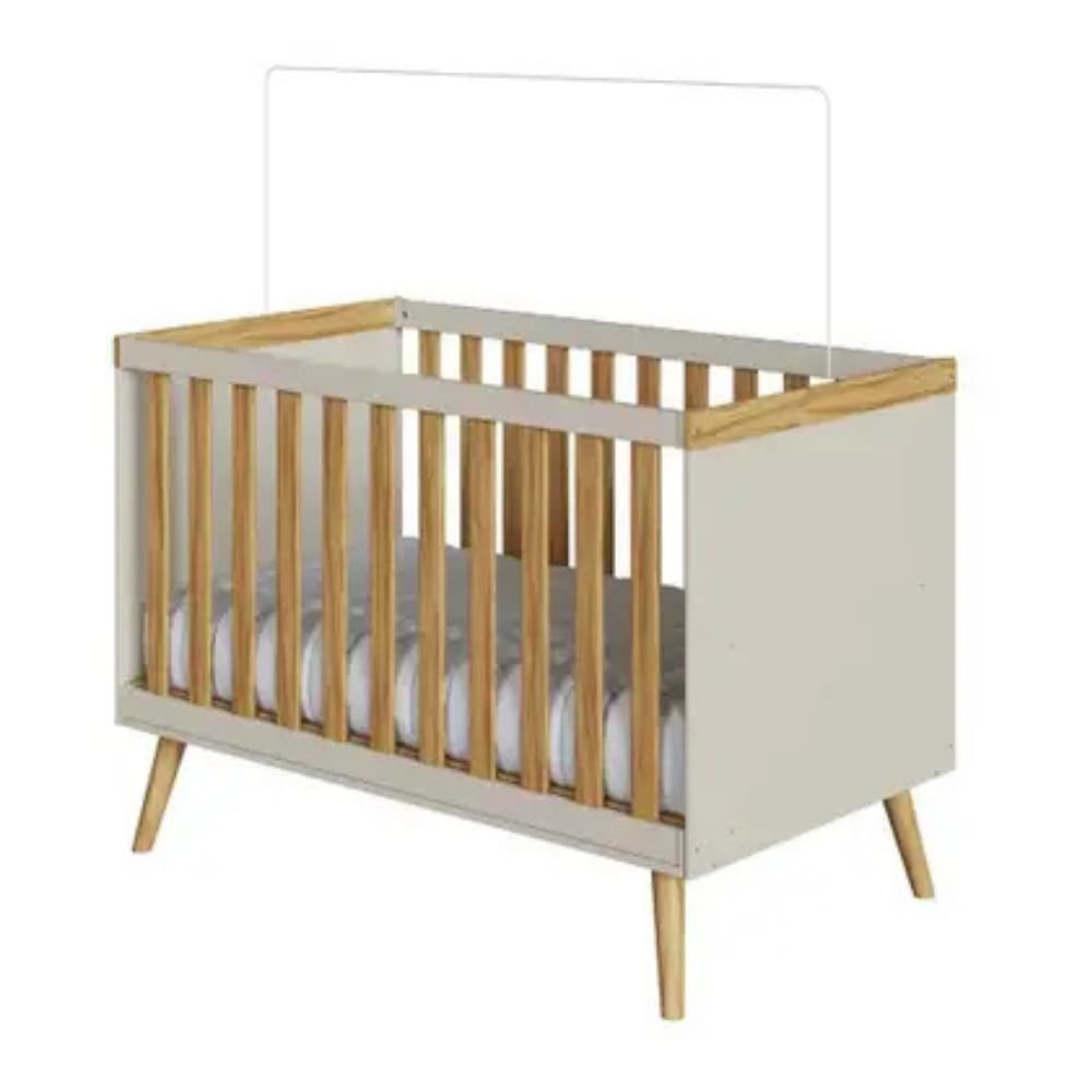 Berço Peroba Sky Vira Mini Cama Off White / Amêndoa Infantil