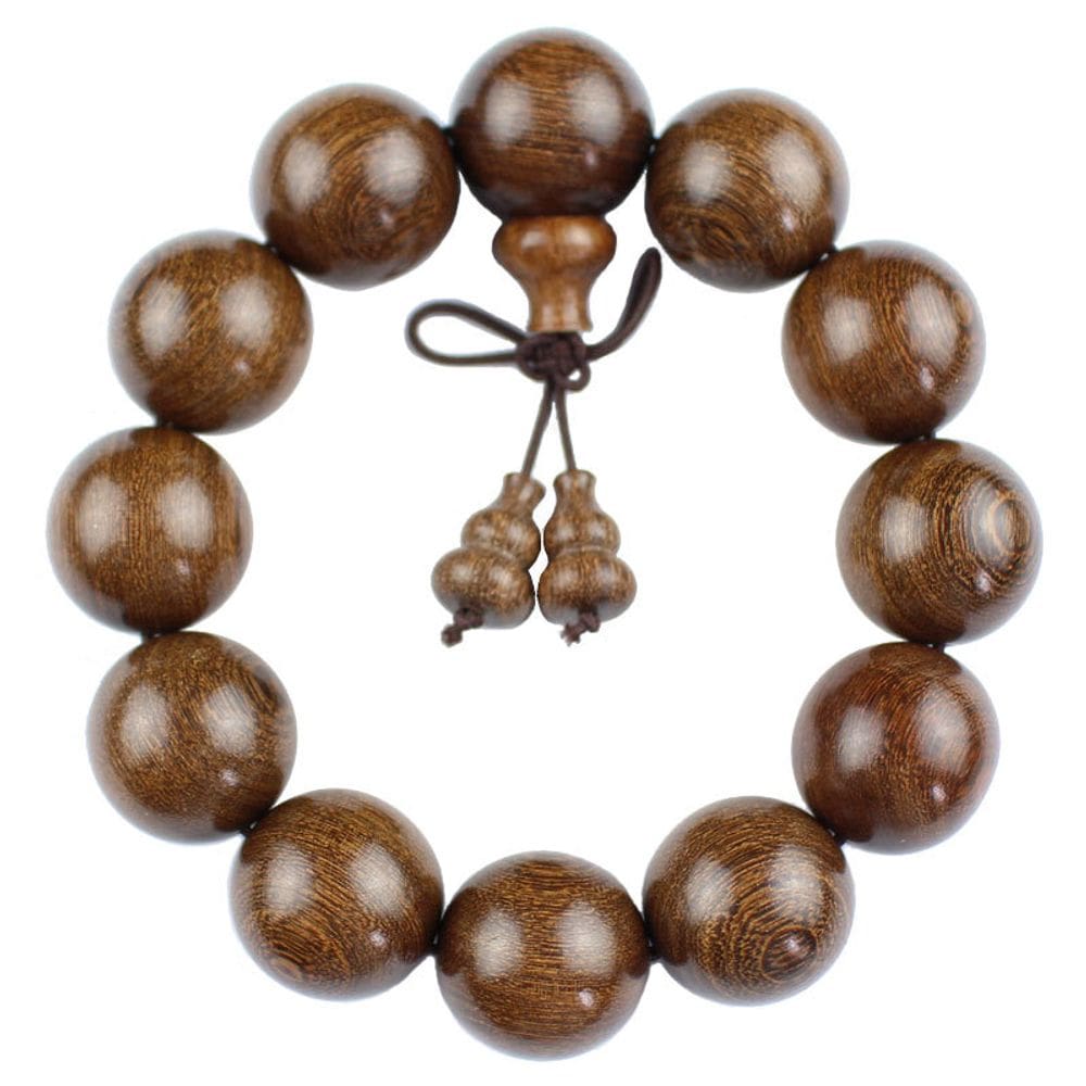 Pulseira de madeira de palaquium, 18 mm, miçangas, 13 peças, grão dourado