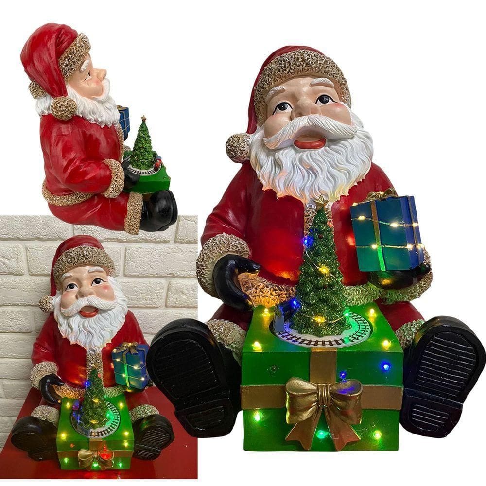 Papai Noel Arvore Natal Natalino Trem Giratorio Som Led Decoraçao Mesa Estante Loja Casa Evento Festa Vitrine Fim De Ano