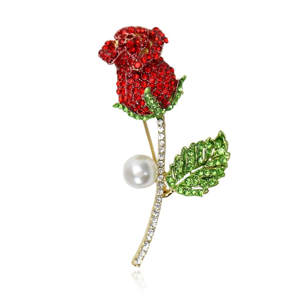 Broche Elegant Rose com strass de cristal para mulheres