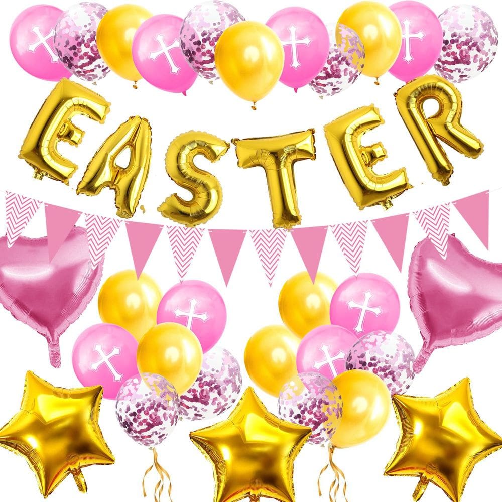 Conjunto de balões de látex da Cruz de Páscoa 36 unidades rosa e dourado