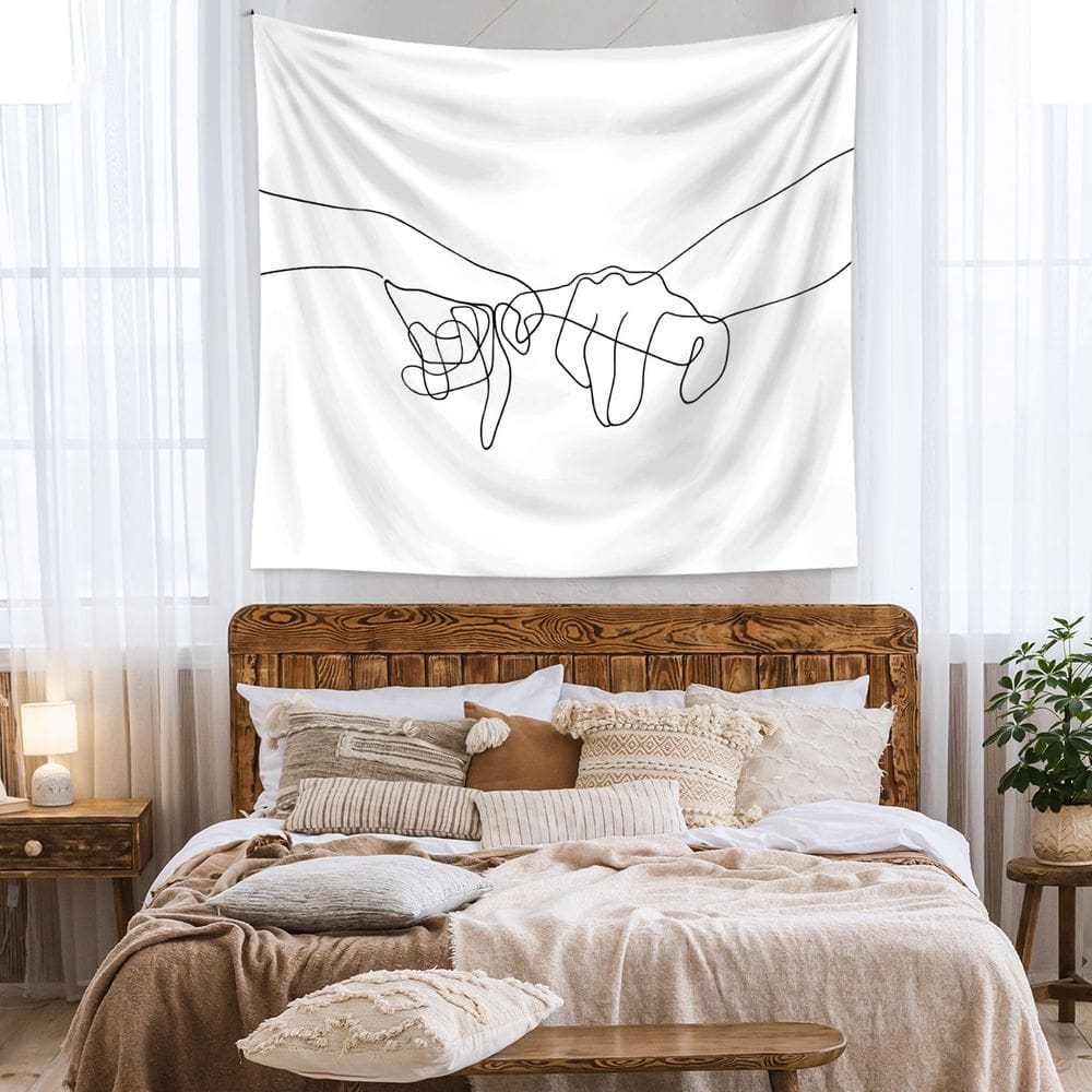 Tapeçaria para pendurar na parede Minimalist Line Art Pinky Promise 130x150cm