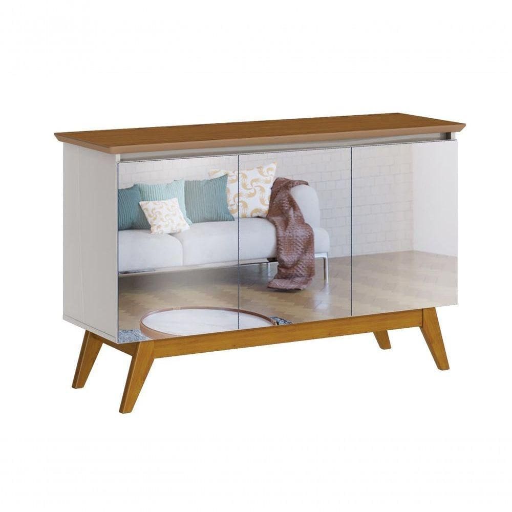 Buffet Classic 3 Portas Off White Com Freijó E Espelho - Imcal Móveis
