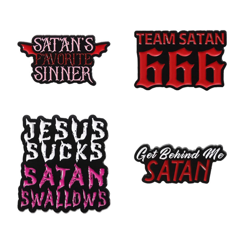 Alfinetes de broche, blusa com letras góticas, distintivo de lapela, preto