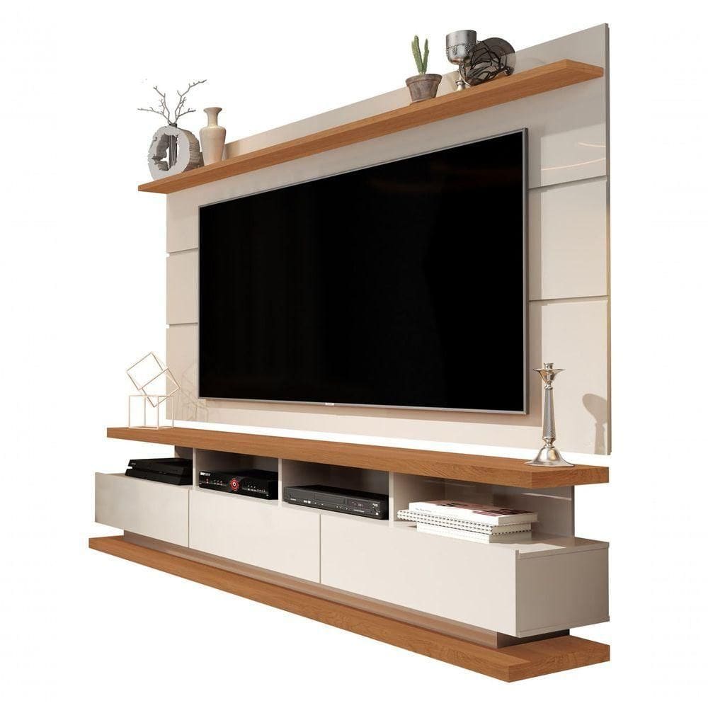 Rack Com Painel Vivare Off White Com Freijó - Germai Móveis