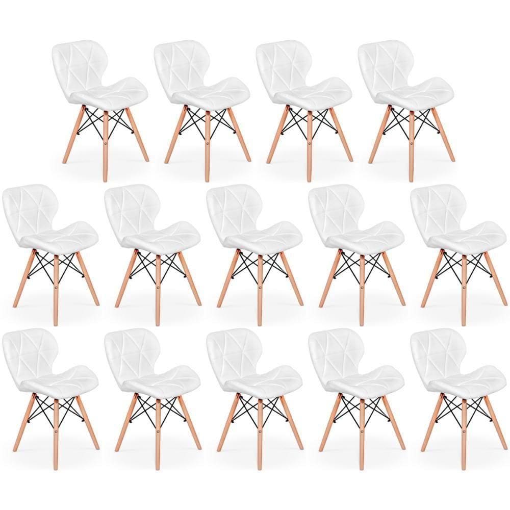 Kit 14 Cadeiras De Jantar Charles Eames Slim Wood Estofada - Branco