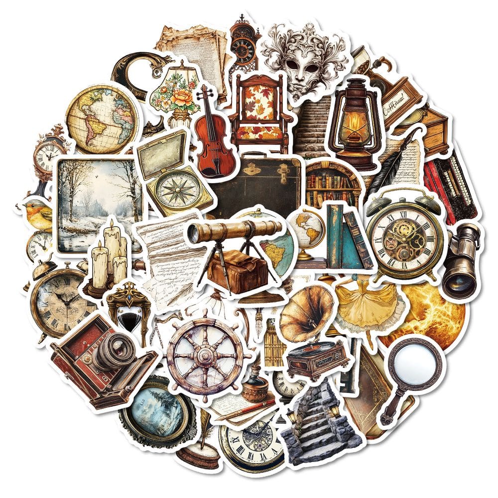 Adesivos vintage Aesthetic, 50 unidades para diário e bricolage