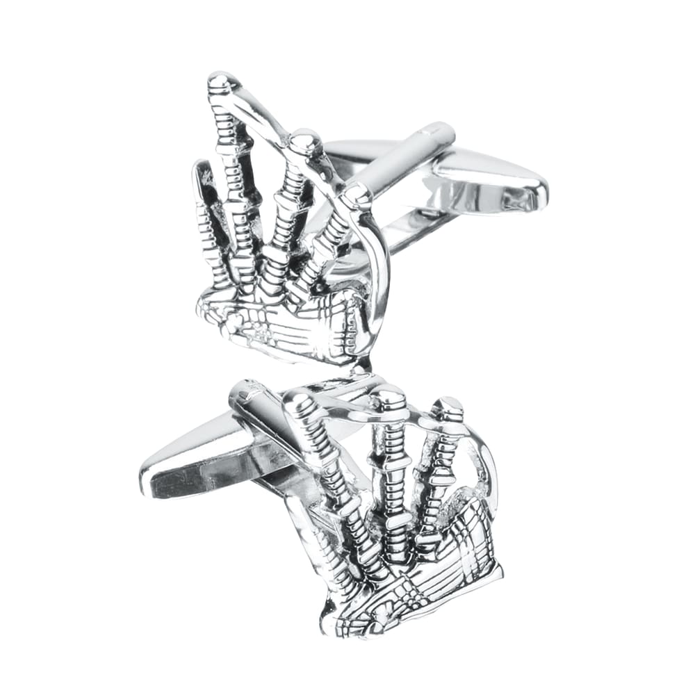 Gaitas de foles metálicas Cuff Links para homens em latão e aço branco