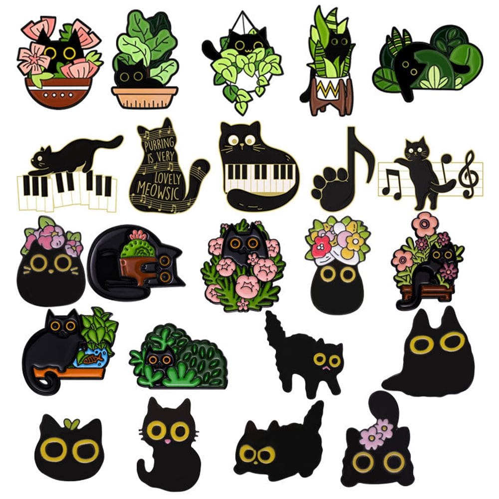 Conjunto de broches Cartoon Black Cat Creative Kitty Lapel Pin
