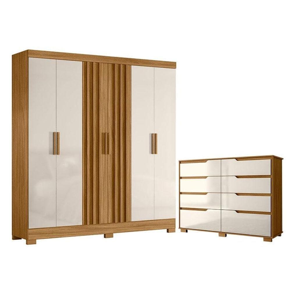 Guarda Roupa Casal Valença E Cômoda Georgia Freijó Off White - Moval