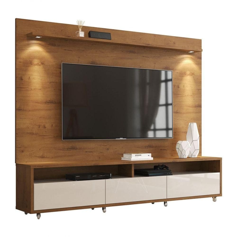 Rack Com Painel Aspen Madeiro Canela Com Off White - Moveisaqui