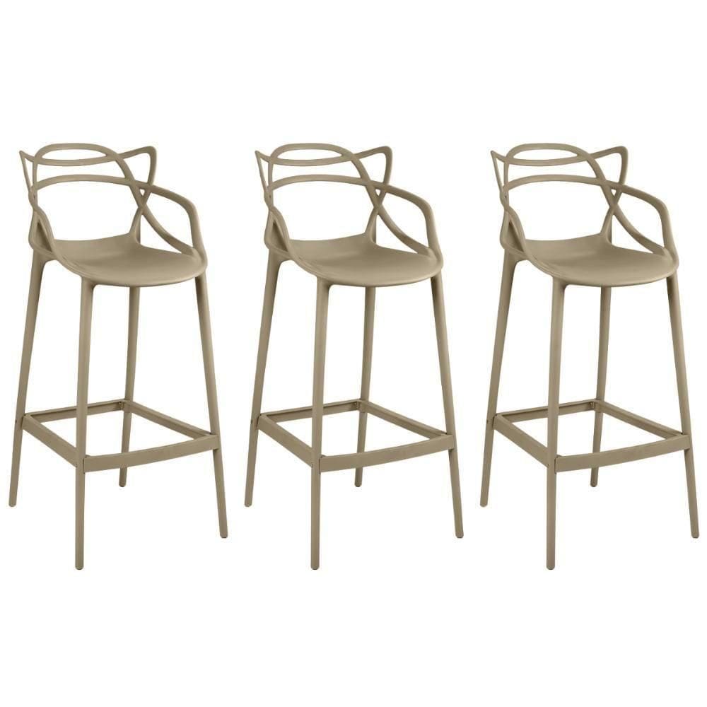 Kit 3 Banqueta Alta Allegra Com Encosto Design Cozinha/bancada - Nude