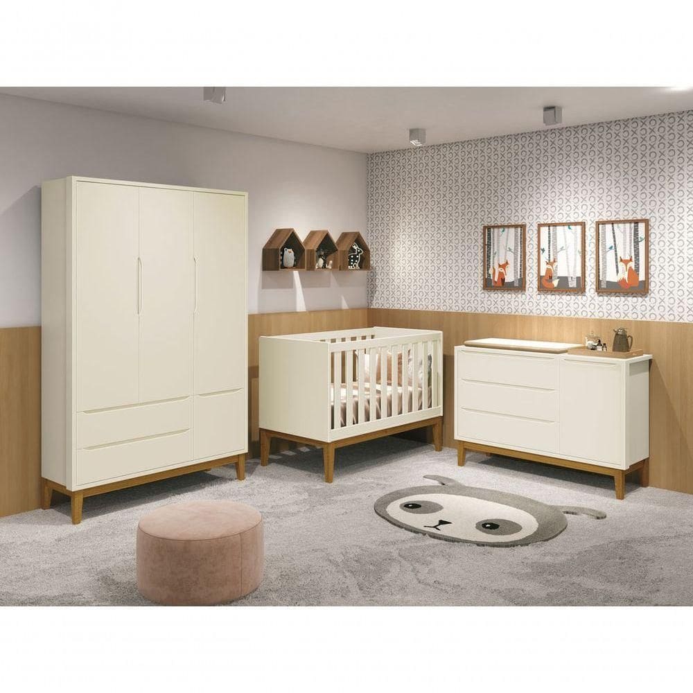 Jogo De Quarto Para Bebê Completo 3 Portas Classic New Areia Fosco Com Madeira - Moveisaqui