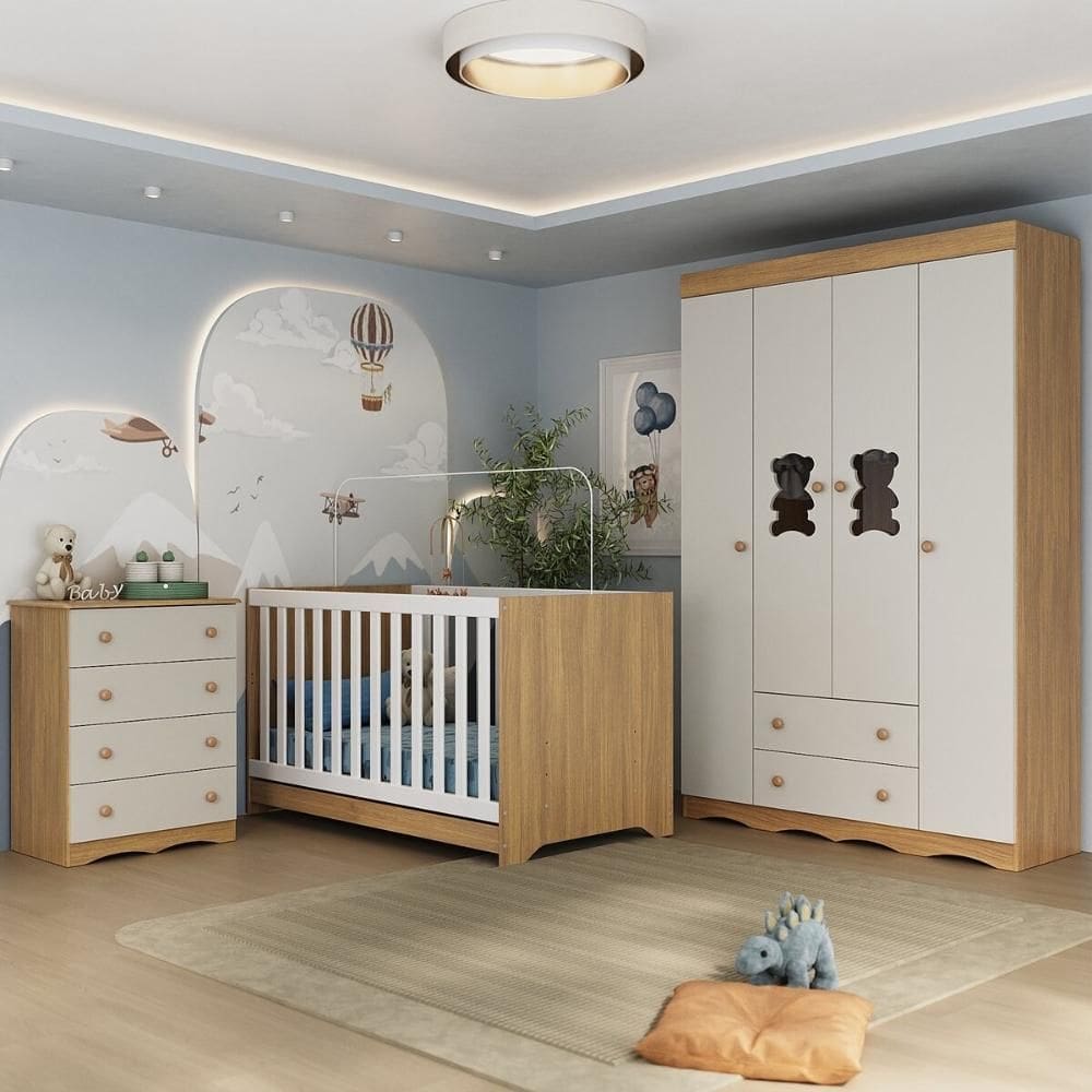 Quarto de Bebê Completo com Berço Americano 3 em 1 Doçura Multimóveis MP4650