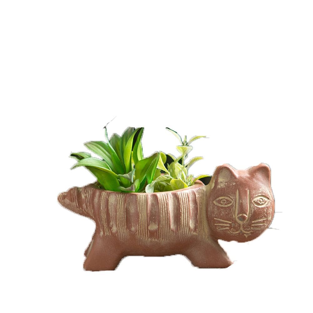 Vaso de flores de cimento abstrato para gatos para suculentas 21x8x11cm