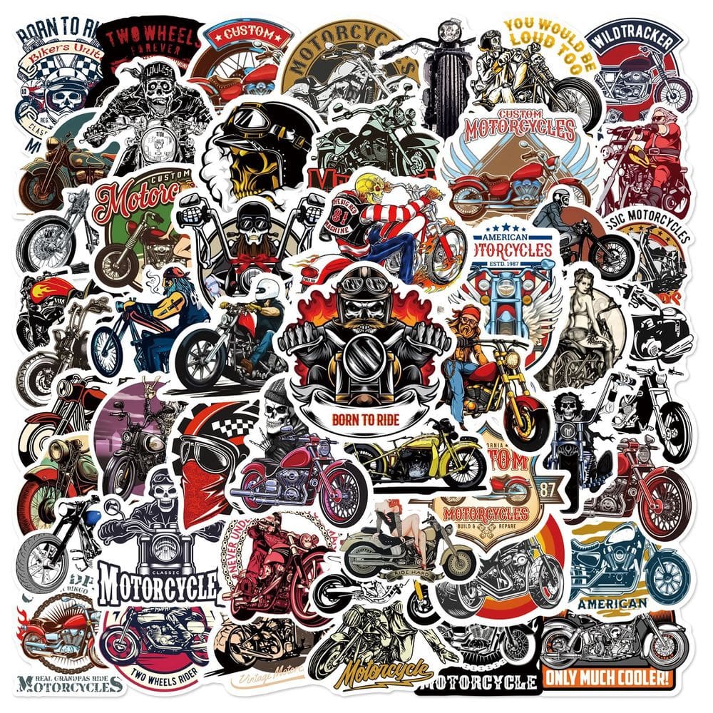 Pacote de adesivos de motocicleta Cool Biker Helmet & Motorbike x50