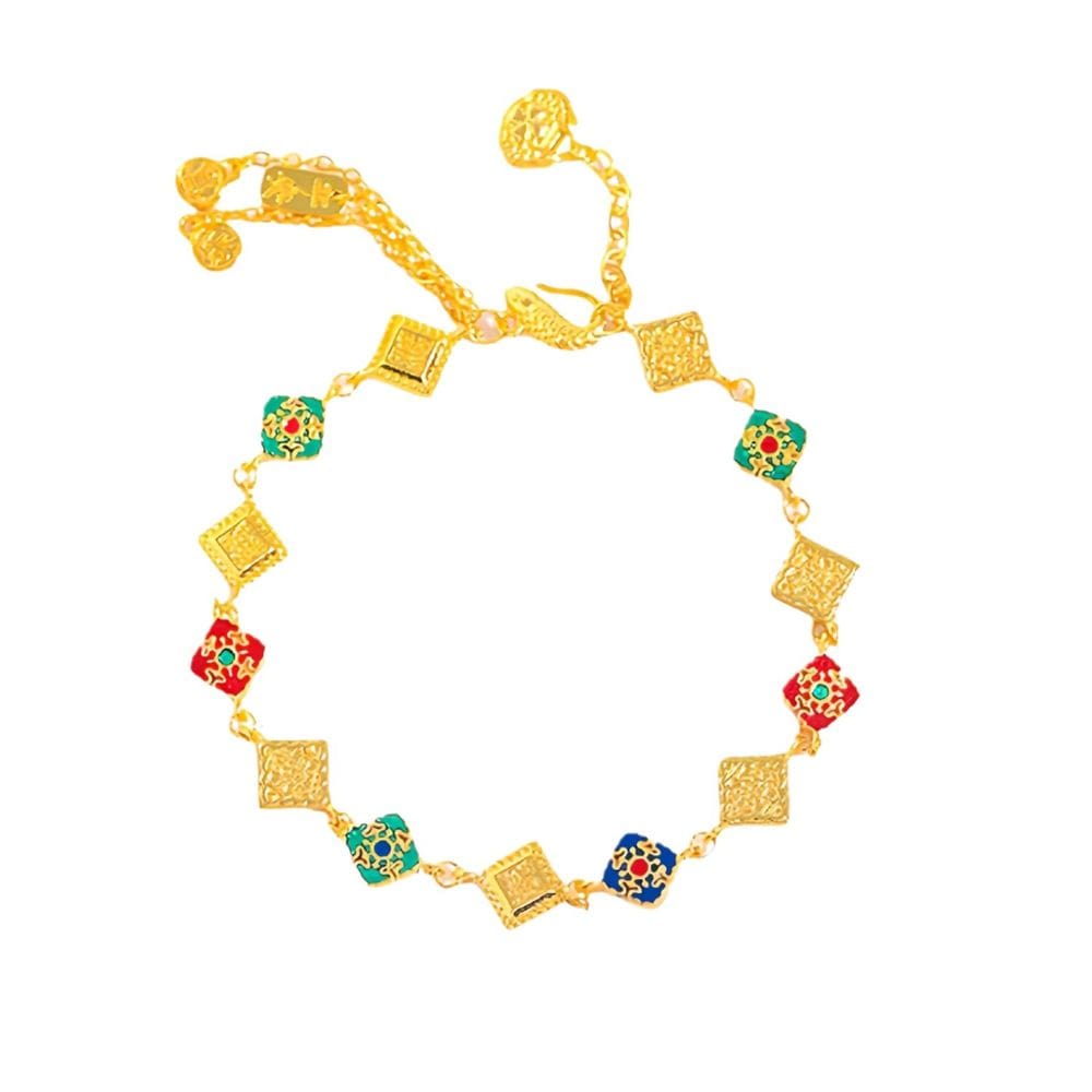 Pulseira colorida esmaltada banhada a ouro para mulheres em estilo chinês