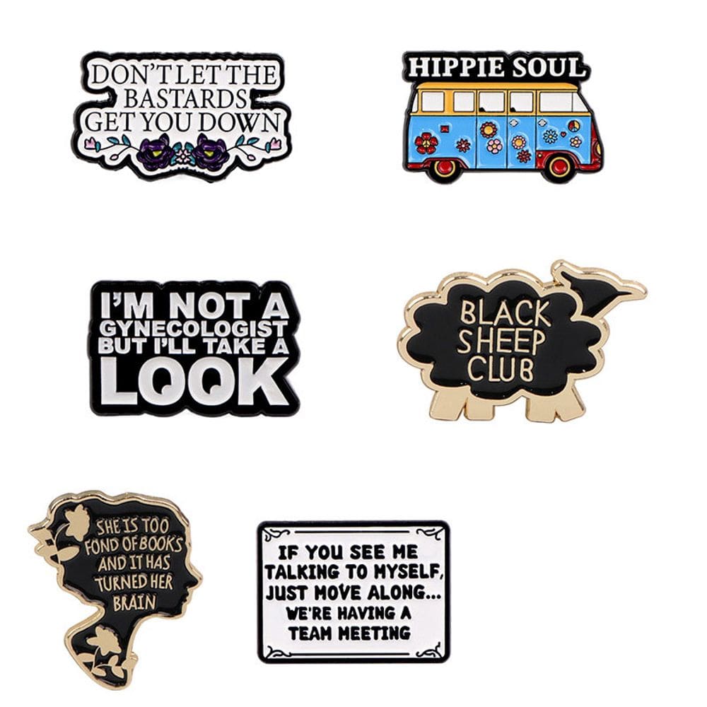 Brooch Pins Set Funny Quote com Hippie Van Black Sheep Clu