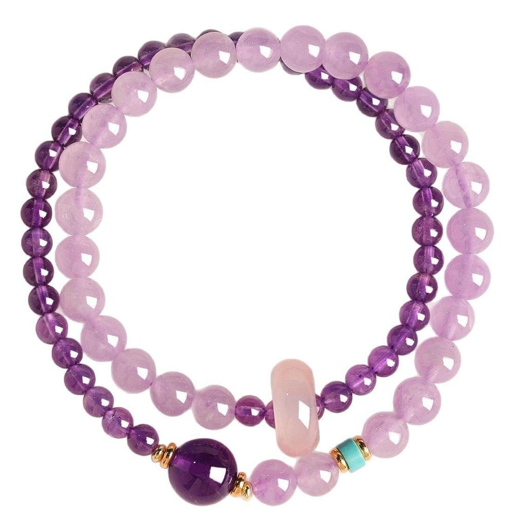 Pulseiras de ametista de dupla camada para mulheres de cristal natural