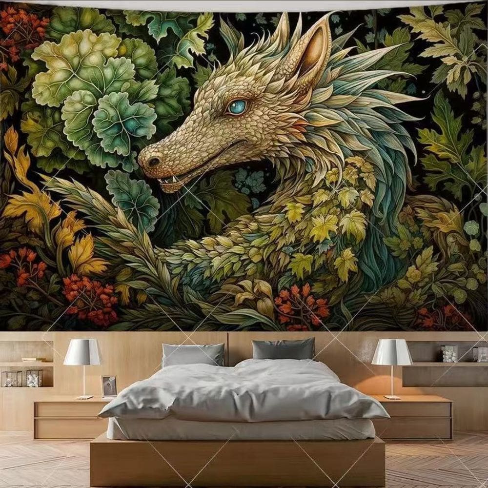 Tapeçaria para pendurar na parede Dragon Medieval Fantasy 150 cm x 130 cm