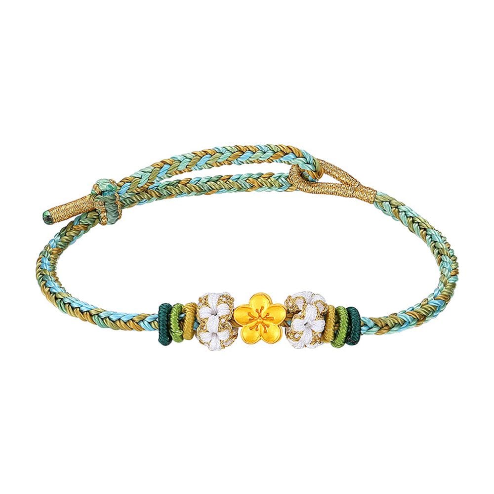 Pulseira S925 em prata esterlina feita à mão em flor de pêssego para mulheres