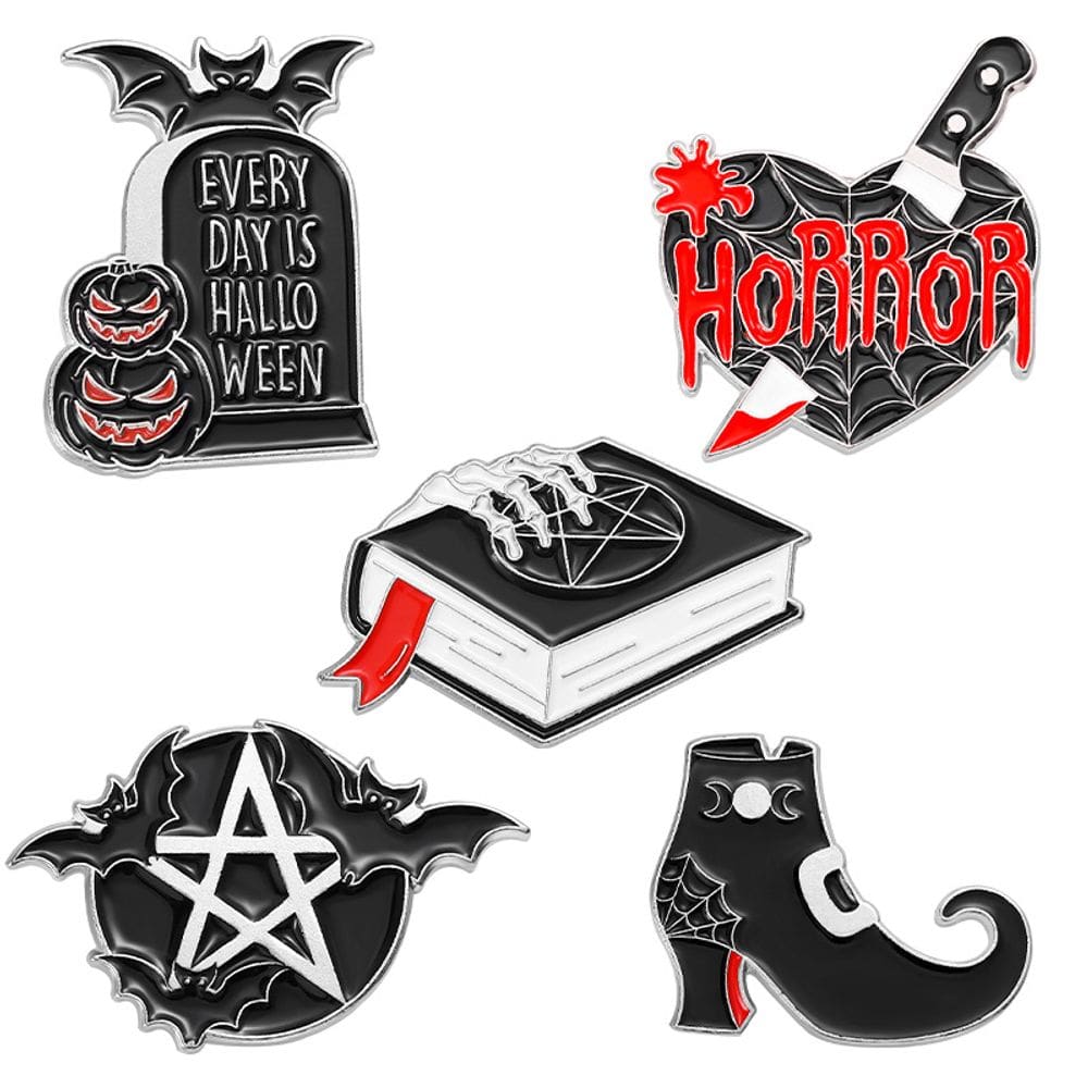 Conjunto de broches Gothic Horror Witch Book Tombstone Bat P
