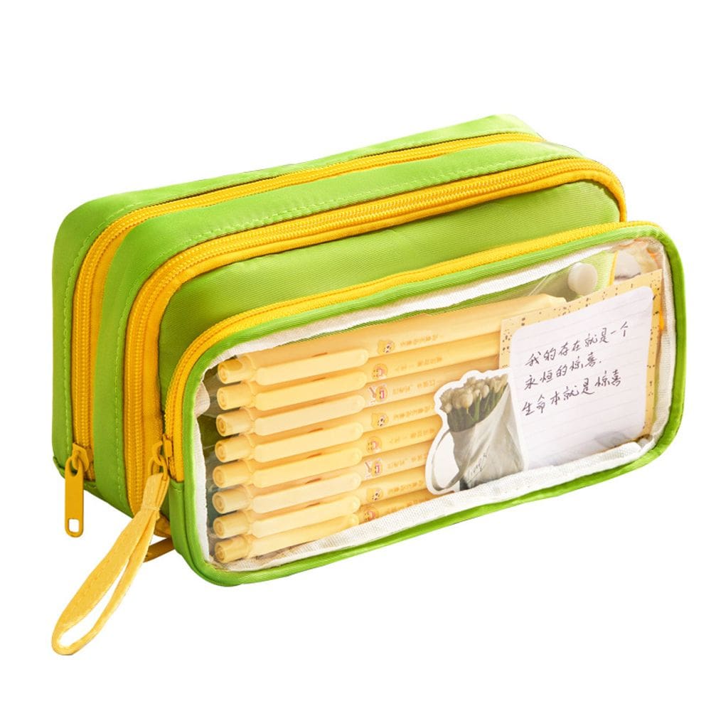Estojo de lápis transparente de tela de grande capacidade, cor verde