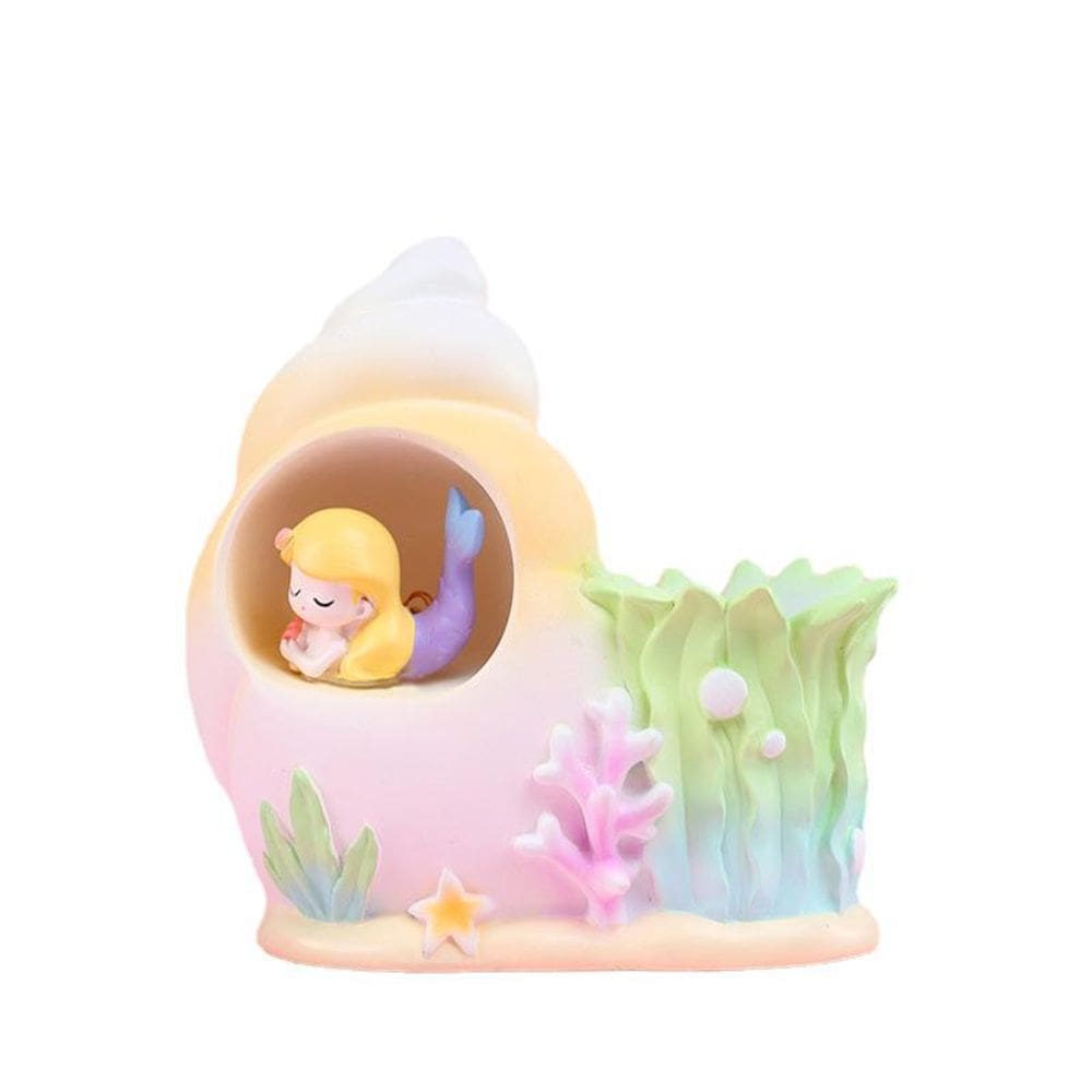 Porta-canetas Porta-lápis Pote de resina Mermaid Pen com concha