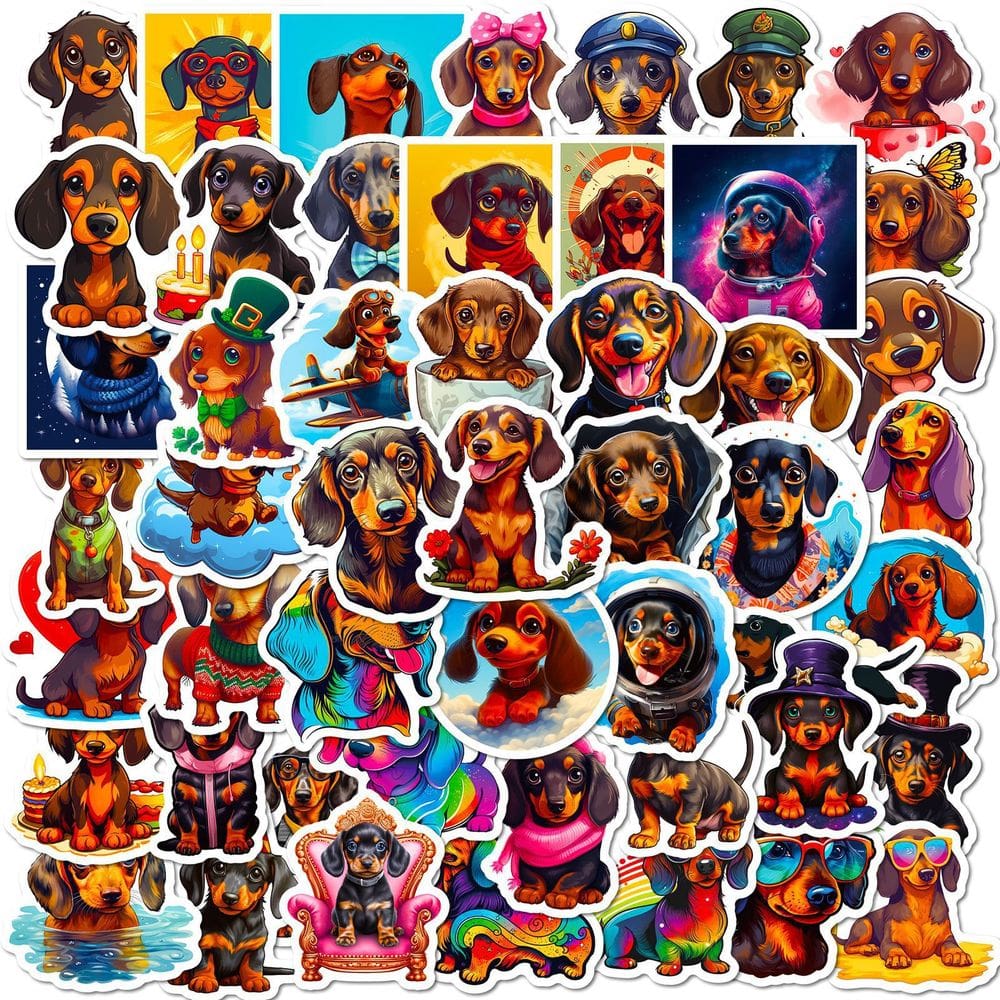 Pacote de adesivos Dachshund Dog, 50 peças, desenhos animados, animais à prova d`água