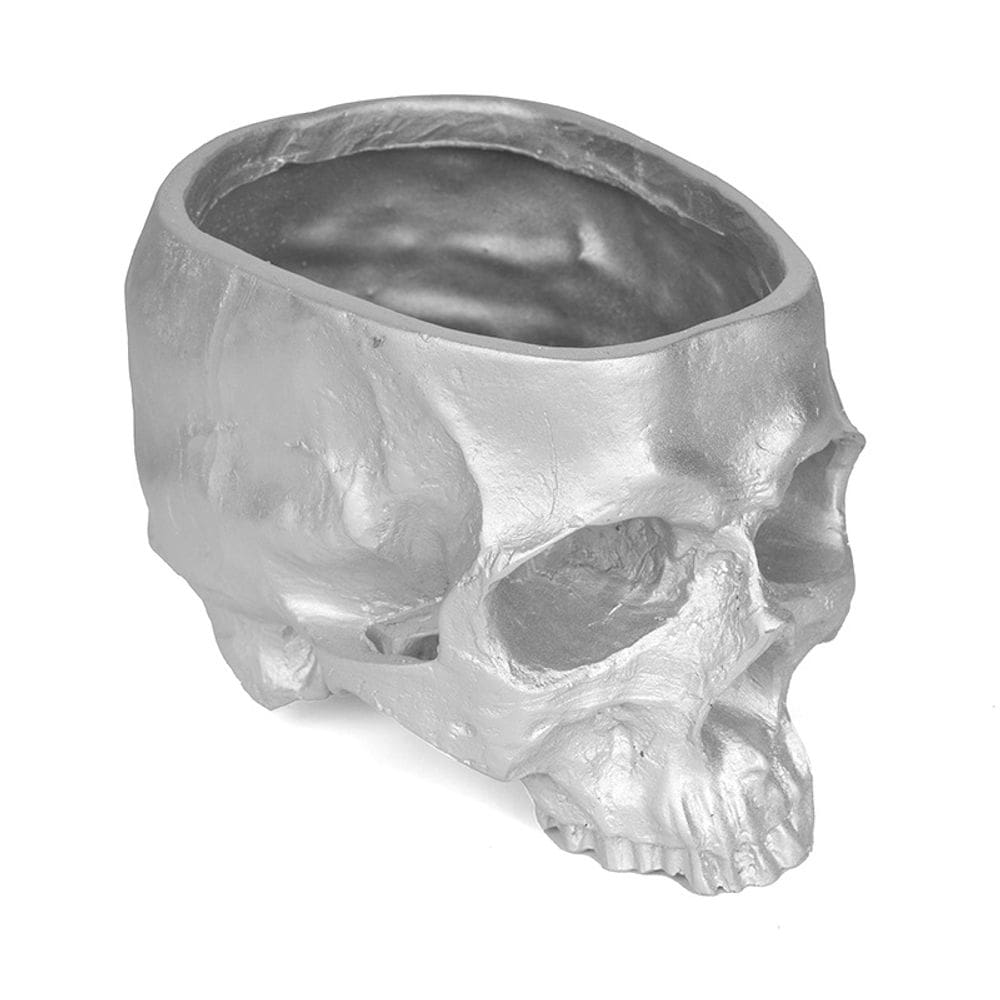 Vaso de plantas gótico de resina de vaso de flores com design de caveira prateada 16,5 cm