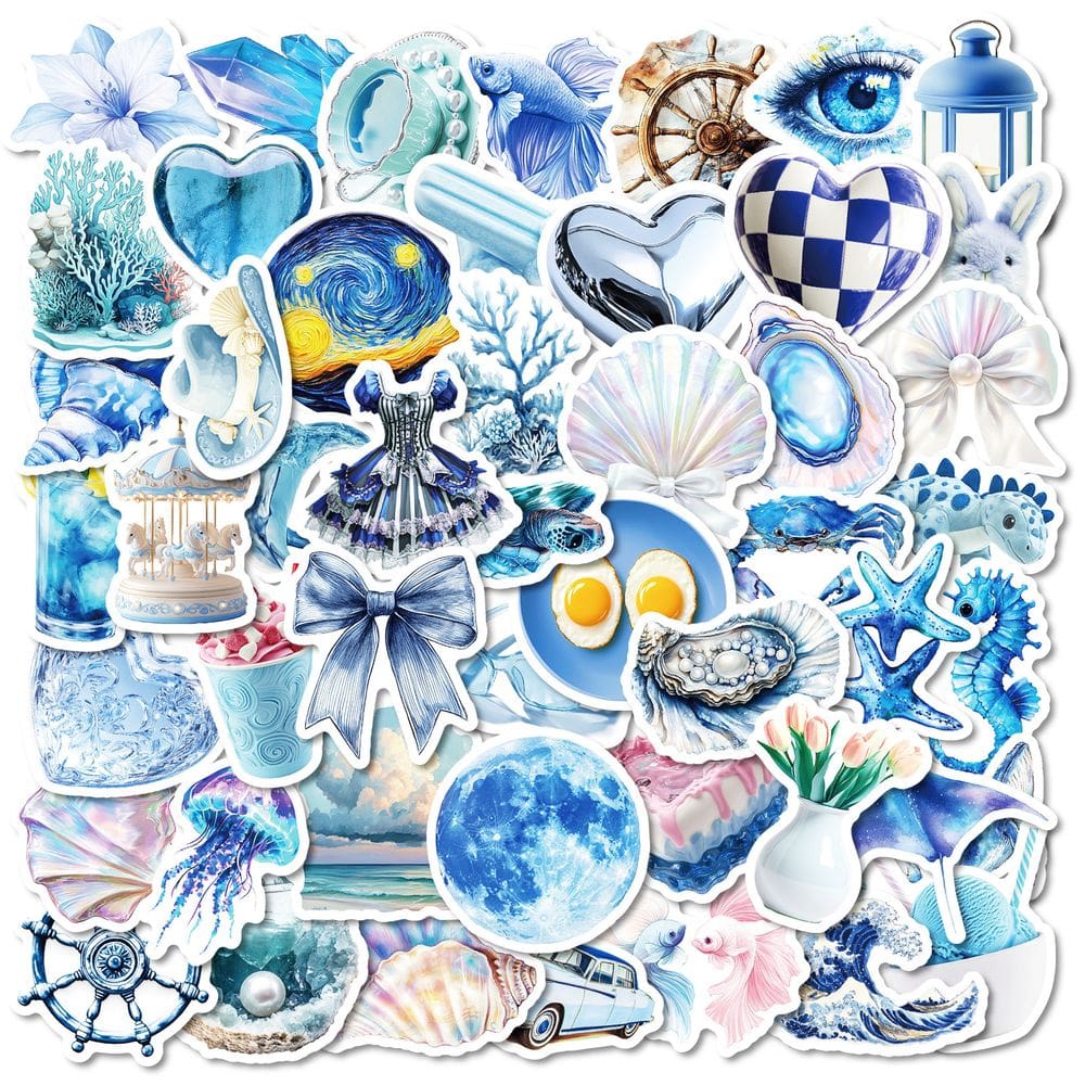 Pacote de adesivos Blue Aesthetic Ocean Theme, 50 unidades à prova d`água