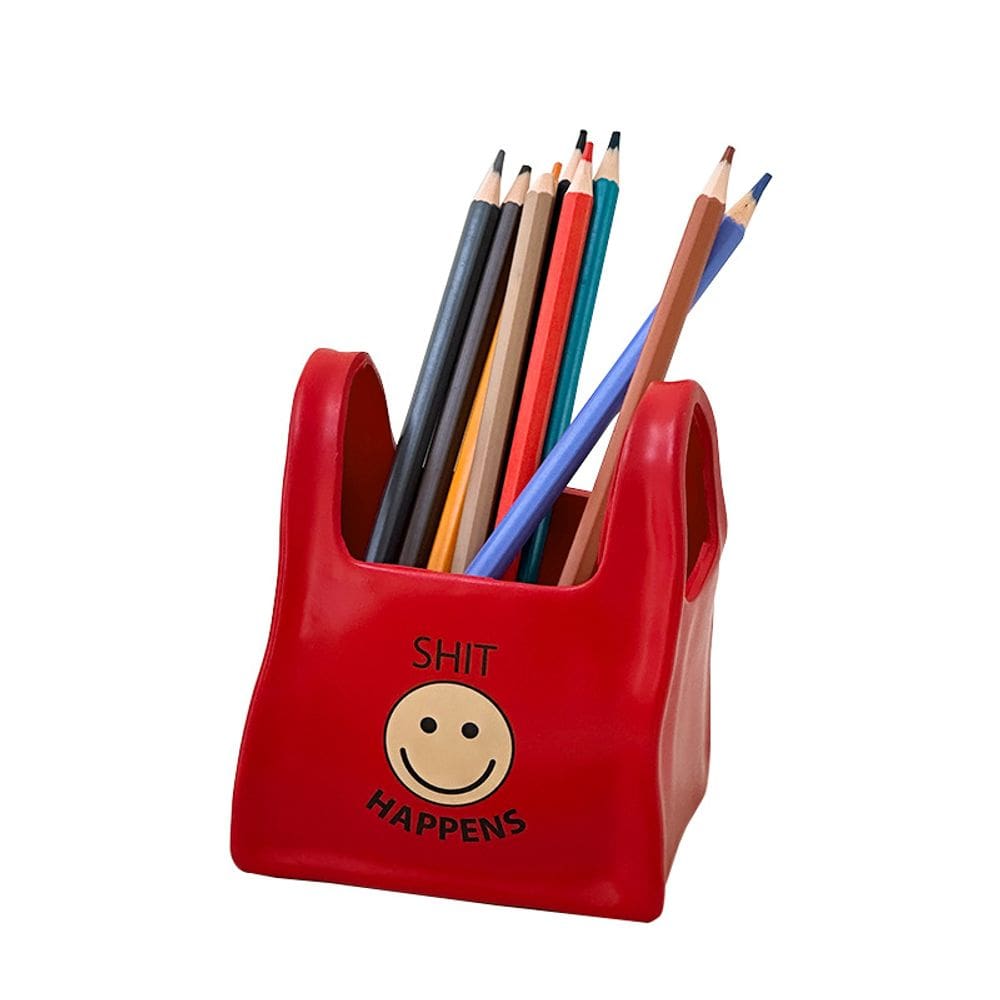 Bolsa porta-canetas, organizador de mesa de vinil vermelho