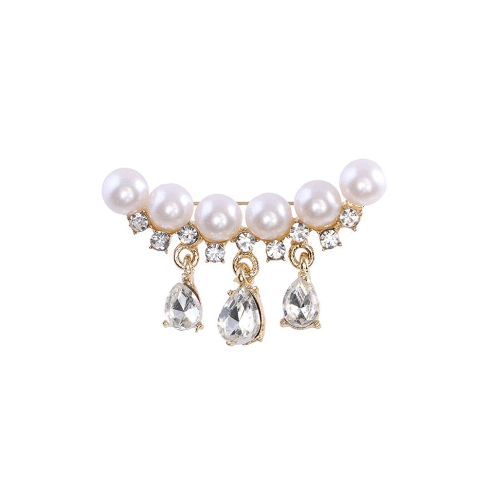 Broche de pérolas de luxo com pendente de cristal para blusa