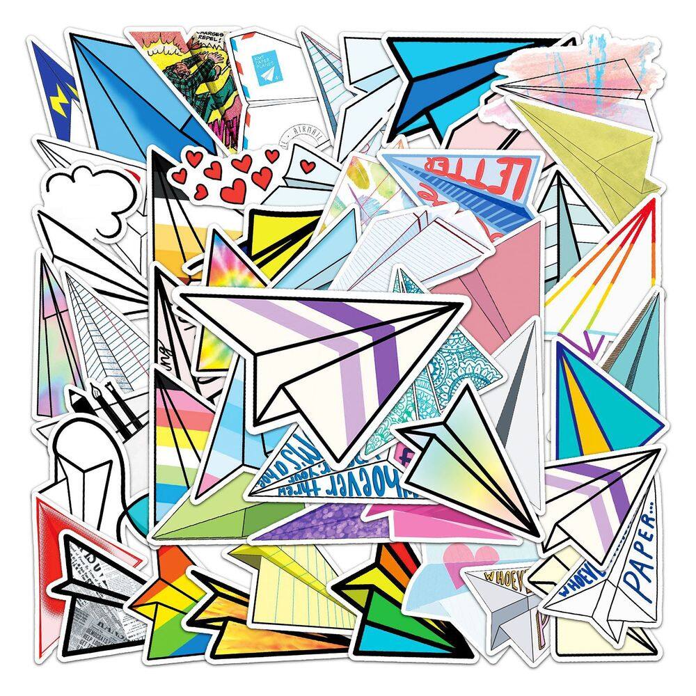 Conjunto de adesivos de 50 peças de avião de papel para bagagem, laptop, carro