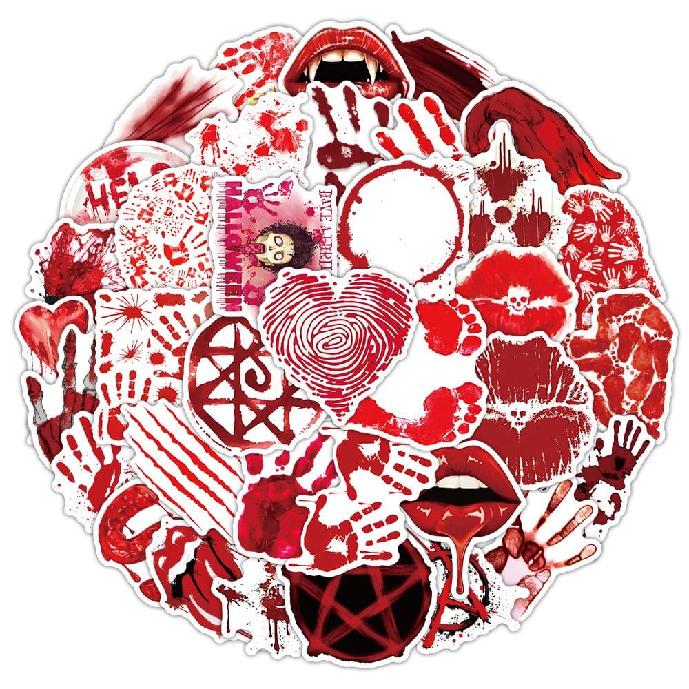 Pacote de adesivos Bloody Horror, 50 unidades, impressão de mão vermelha assustadora e presas