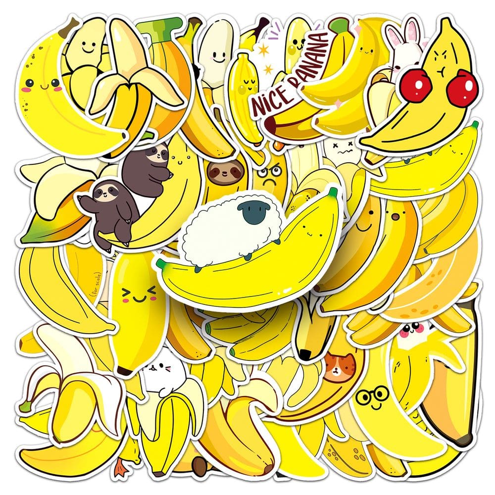 Pacote de adesivos Banana, 50 peças de frutas fofas de desenhos animados, impermeáveis