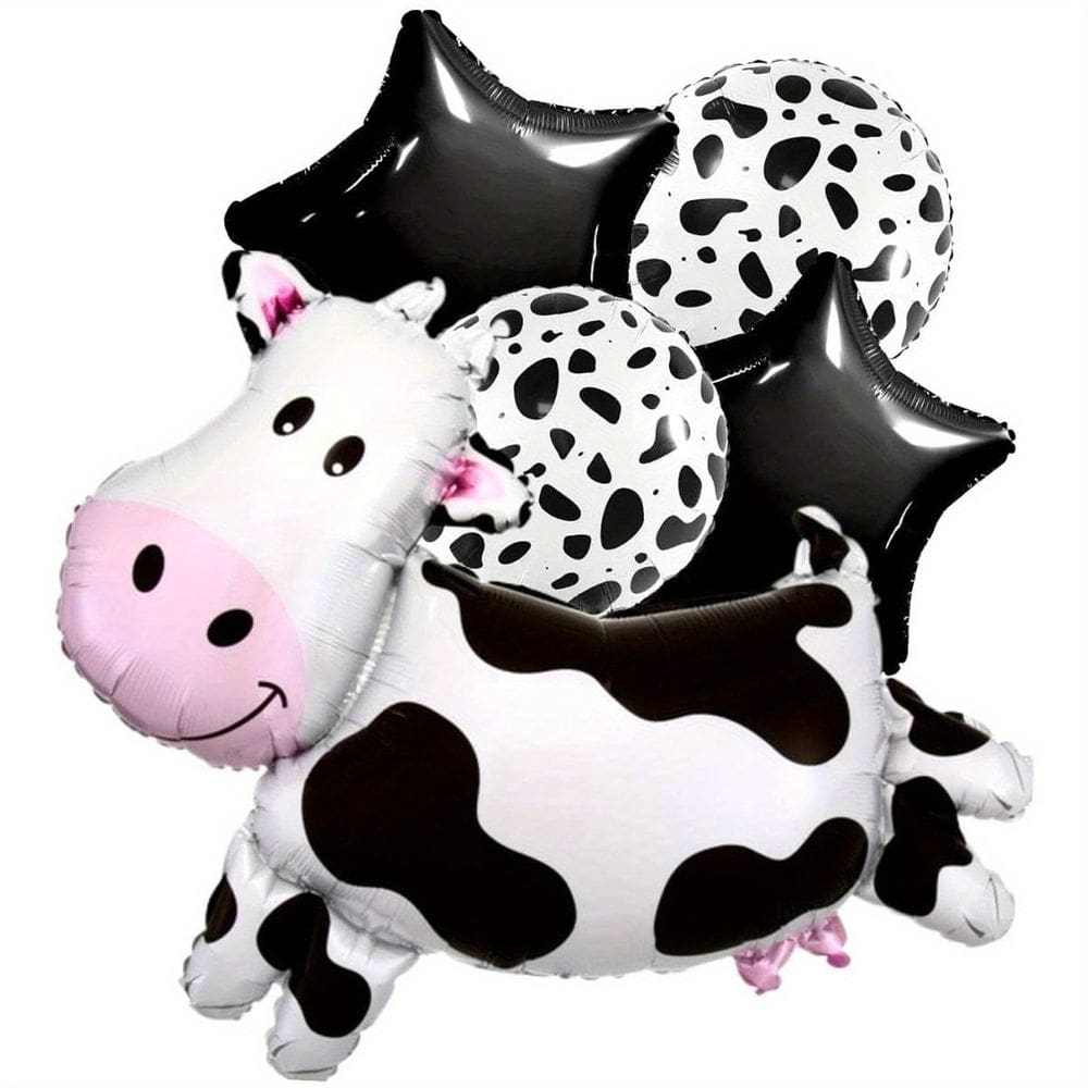 Conjunto de balões de papel alumínio para vacas, 5 unidades de animais de fazenda em preto e branco