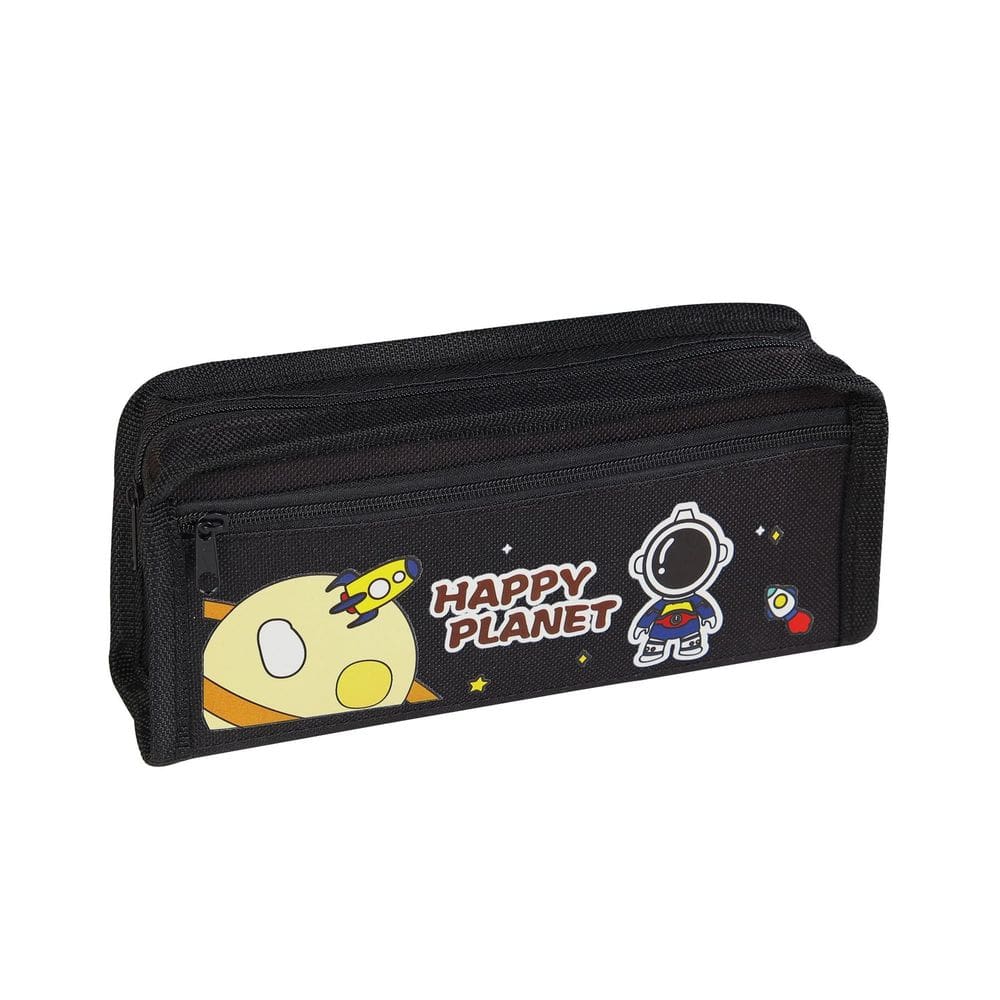 Estojo para lápis, tecido Oxford de grande capacidade, com tema espacial, preto