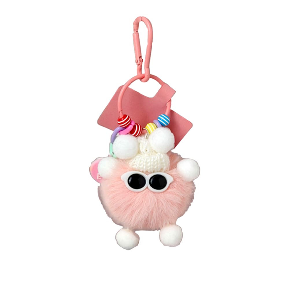 Chaveiro de boneca de pelúcia fofo rosa fofo com pompom
