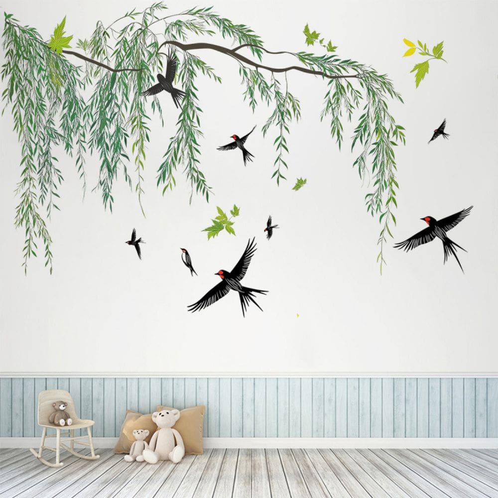 Adesivos de parede Papel de parede de PVC removível Willow Branch Swallow
