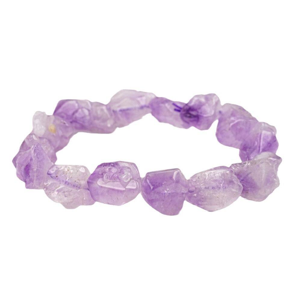 Pulseira de pedra crua de ametista natural para mulheres