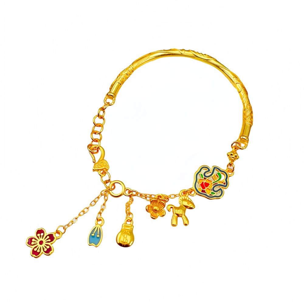 Pulseira banhada a ouro para mulheres em estilo chinês com detalhes em esmalte