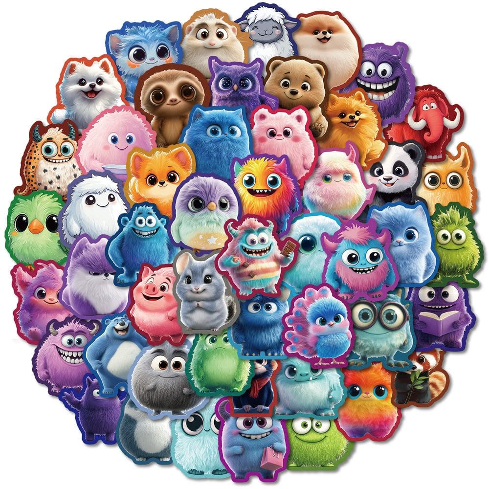 Pacote de adesivos Cute Plush Monster, 50 unidades para decoração