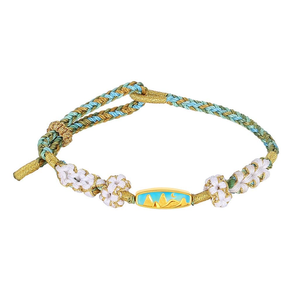 Pulseira feita à mão para mulheres, cordão de tecido ajustável em prata 925