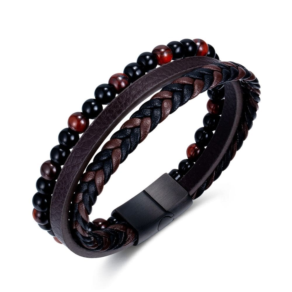 Pulseira Red Tiger Eye Bead para homens, poliuretano trançado de várias camadas
